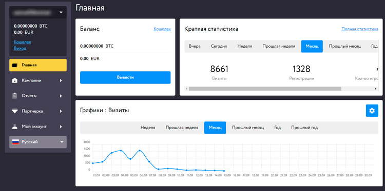 Общая статистика на главной