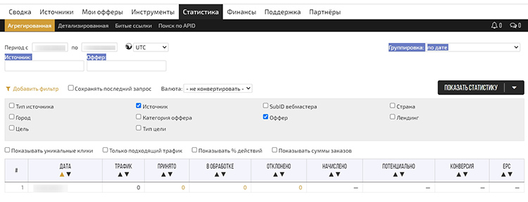 Вкладка «Статистика»