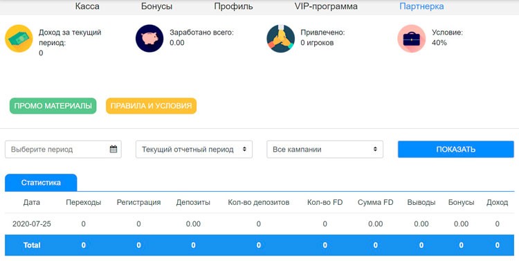 Интерфейс партнерки